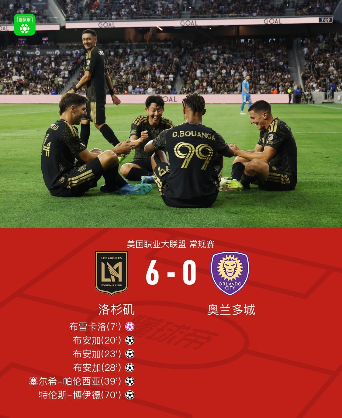 开云体验-洛杉矶6-0奥兰多城，孙兴慜半场4助攻+造乌龙，布安加8分钟戴帽